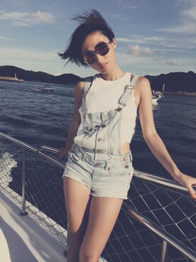 「H&M（エイチ・アンド・エム）のアイテム（つなぎ/オールインワン）」を使った、leanne fhm さん（レディース・163cm）の夏コーディネート