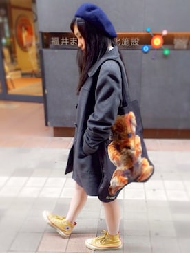「Aラインコート」｜「アイテム（ハンチング/ベレー帽）」を使った、M ｉｉさん（レディース・157cm）の冬コーディネート