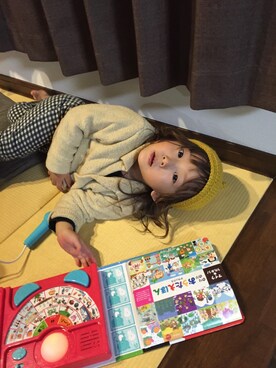 「GLOBAL WORK（グローバルワーク）の15ムジガラレギパン/556542（その他パンツ、ブラック系）」を使った、♡Ricca♡さん（キッズ・100cm）の冬コーディネート