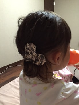 「Handmade（ハンドメイド）のアイテム（ヘアゴム、グリーン系）」を使った、♡Ricca♡さん（キッズ・100cm）の夏コーディネート