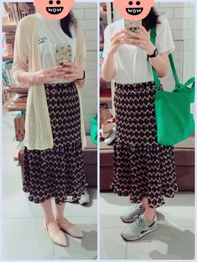 「アイテム（メッセンジャーバッグ、グリーン系）」を使った、KOKONEさん（レディース・168cm）の春コーディネート