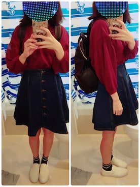 「Aラインスカート」｜「アイテム（バックパック/リュック）」を使った、KOKONEさん（レディース・168cm）の秋コーディネート