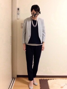 「TIENS ecoute（ティアンエクート）のアイテム（ノーカラージャケット）」を使った、えみ。さん（レディース・157cm）の春コーディネート