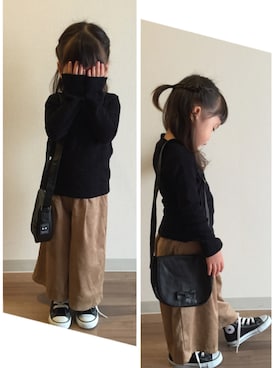 「abcd（ナシ）のアイテム（バッグ）」を使った、memeさん（キッズ・90cm）の秋コーディネート