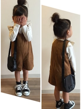 「abcd（ナシ）のアイテム（バッグ）」を使った、memeさん（キッズ・90cm）の秋コーディネート