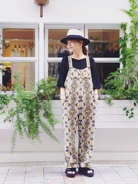 「Ｏmekashiのアイテム（サロペット/オーバーオール、イエロー系）」を使った、hiranoさん（レディース・153cm）の夏コーディネート