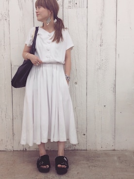 「iのアイテム（ワンピース、ホワイト系）」を使った、hiranoさん（レディース・153cm）の夏コーディネート