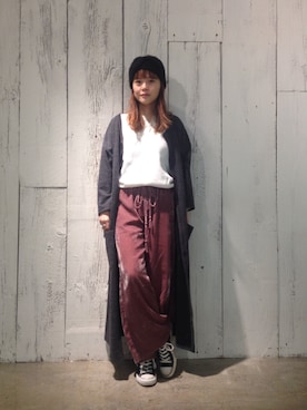 「Omekashiのアイテム（カーディガン/ボレロ、グレー系）」を使った、hiranoさん（レディース・153cm）の秋コーディネート