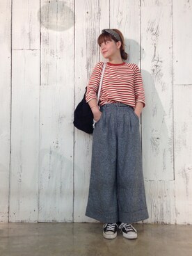 「mystic（ミスティック）の【mystic】ベルトワイドパンツ（その他パンツ、グレー系）」を使った、hiranoさん（レディース・153cm）の秋コーディネート