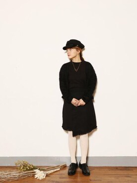 「mystic（ミスティック）のアイテム（カーディガン/ボレロ、ブラック系）」を使った、hiranoさん（レディース・153cm）の冬コーディネート