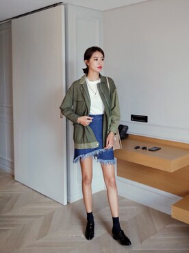 「skirt」｜「アイテム（ライダースジャケット）」を使った、ANWAIIさん（レディース・168cm）の秋コーディネート