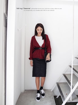 「STYLE」｜「アイテム（ノーカラージャケット）」を使った、ANWAIIさん（レディース・168cm）の秋コーディネート