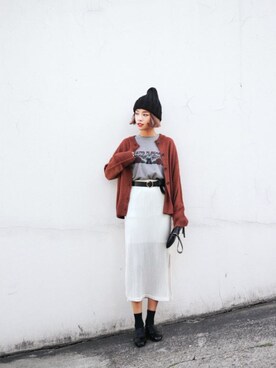 「model」｜「アイテム（ノーカラージャケット）」を使った、ANWAIIさん（レディース・165cm）の秋コーディネート