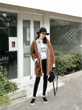 「model」｜「アイテム（ノーカラージャケット）」を使った、ANWAIIさん（レディース・168cm）の秋コーディネート