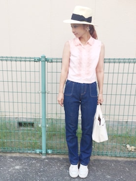 「H&M（エイチ・アンド・エム）のアイテム（帽子、ホワイト系）」を使った、mikiviciousさん（レディース・162cm）の夏コーディネート