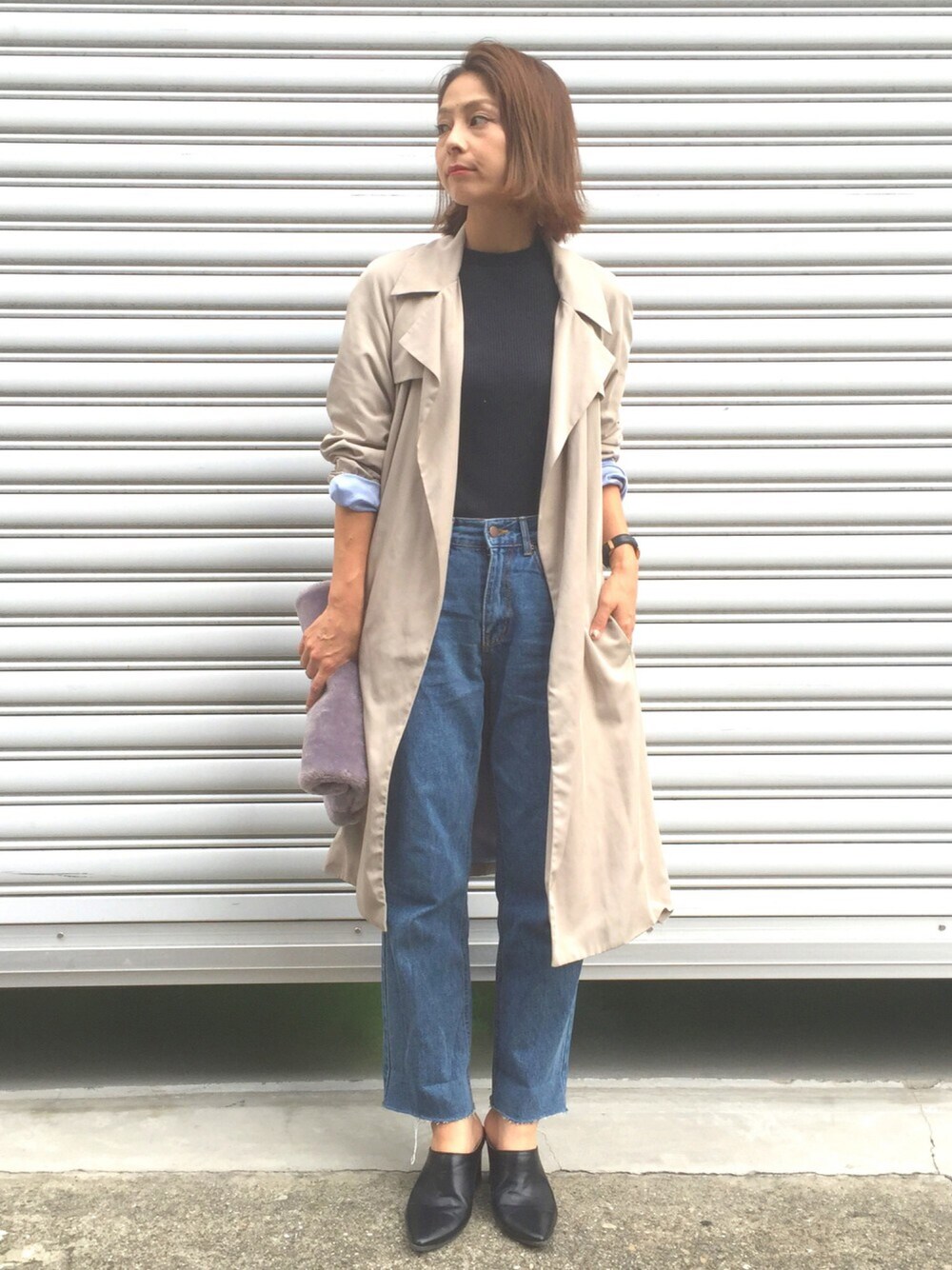 「トレンチコート、ZARA、デニム、kormarch、GU、ハイウエスト」｜「ZARAのアイテム（トレンチコート、ベージュ系）」を使った、mikiviciousさん（レディース・162cm）の秋コーディネートの1枚目の写真