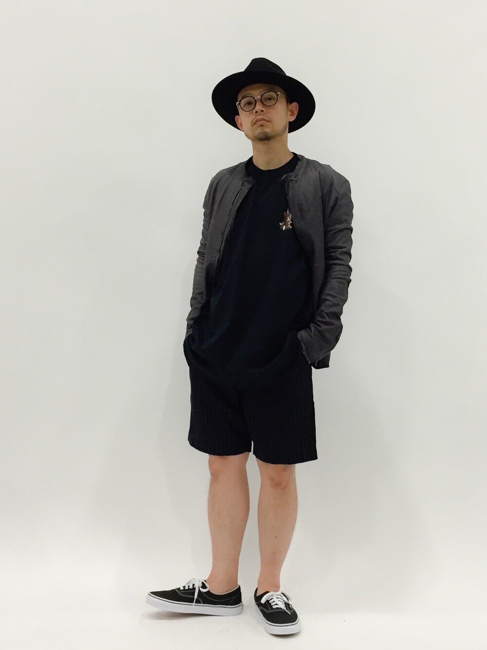 「ショートパンツ、LABRAT、ハット、sisii、Edition、BEAMS T、ビッグT」｜「BLUE WORKのBLUE WORK ウォッシュドウール ショートパンツ [S.WCOIN]（その他パンツ、その他）」を使った、mamamamascoさん（メンズ・163cm）の春コーディネートの1枚目の写真
