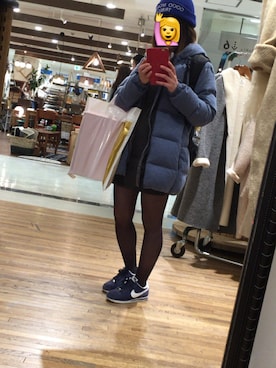 「アイテム（ニットキャップ/ビーニー、ブルー系）」を使った、なんさん（レディース・147cm）の冬コーディネート