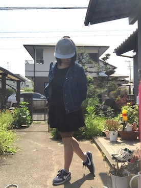 「お買い物」｜「アイテム（キャップ）」を使った、なんさん（レディース・147cm）の春コーディネート