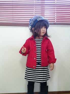 「MIKI HOUSE（ミキハウス）のアイテム（デニムジャケット）」を使った、little-hopeさん（キッズ・90cm）の冬コーディネート