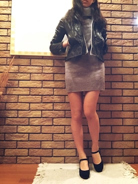 「アイテム（ライダースジャケット）」を使った、jさん（レディース・158cm）の冬コーディネート