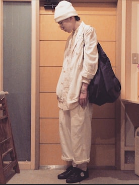 「ニットキャップ」｜「アイテム（カバーオール）」を使った、イ ケ ダさん（メンズ・181cm）の夏コーディネート