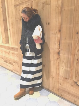 「MONKI（モンキ）のアイテム（クラッチバッグ）」を使った、mii◡̈⃝さん（レディース・170cm）の冬コーディネート