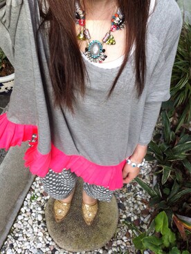 「zayanのアイテム（Tシャツ/カットソー、グレー系）」を使った、masamiさん（レディース・150cm）の秋コーディネート