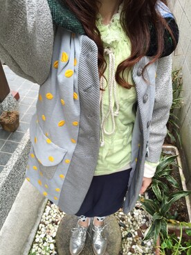 「emerald thirteen（エメラルドサーティーン）のアイテム（シャツ/ブラウス、グリーン系）」を使った、masamiさん（レディース・150cm）の春コーディネート