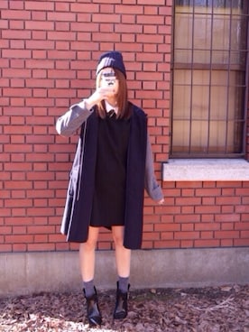 「DHOLIC（ディーホリック）のアイテム（ニットキャップ/ビーニー）」を使った、comocさん（レディース・170cm）の冬コーディネート