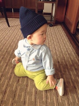 「アイテム（カーゴパンツ、イエロー系）」を使った、はるぼ〜さん（キッズ・80cm）の秋コーディネート