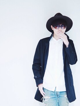 「WHIZLIMITED（ウィズリミテッド）のアイテム（ステンカラーコート）」を使った、compass hamauraさん（メンズ・171cm）の春コーディネート