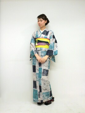 「#ブルー」｜「アイテム（浴衣）」を使った、モダンアンテナさん（レディース・167cm）の夏コーディネート