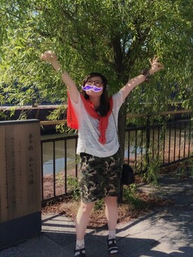 「WC（ダブル シー）のアイテム（ニットキャップ/ビーニー）」を使った、まきchamさん（レディース・157cm）の夏コーディネート