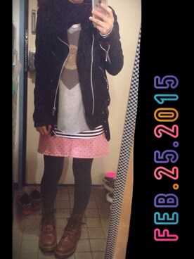 「HELL CAT PUNKS（ヘルキャットパンクス）のアイテム（ジャケット/アウター）」を使った、A娘さん（レディース・153cm）の冬コーディネート