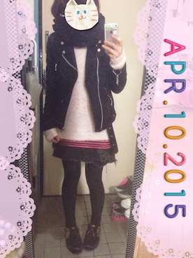 「HELL CAT PUNKS（ヘルキャットパンクス）のアイテム（ジャケット/アウター）」を使った、A娘さん（レディース・153cm）の春コーディネート