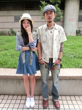「skirt」｜「アイテム（キャップ）」を使った、Abbie Liaoさん（レディース・164cm）の秋コーディネート