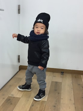 「スウエットパンツ」｜「アイテム（スタジャン）」を使った、トワン*✲ﾟ*｡⋆ さん（キッズ・90cm）の冬コーディネート