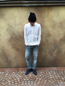 「アイテム（モカシン/デッキシューズ）」を使った、今井としひろさん（メンズ・172cm・20代）の春コーディネート