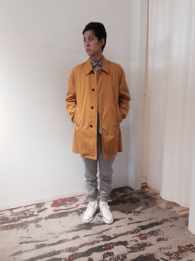 「FACETASM」｜「アイテム（ステンカラーコート）」を使った、岡本 健太さん（メンズ・178cm）の秋コーディネート