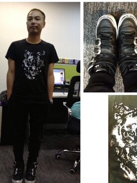 「IZZUE（イズゥー）のアイテム（Tシャツ/カットソー、ブラック系）」を使った、k1amさん（メンズ・168cm）の冬コーディネート