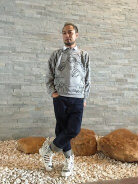 「initial（イニシャル）のアイテム（シャツ/ブラウス、ホワイト系）」を使った、k1amさん（メンズ・168cm）の冬コーディネート