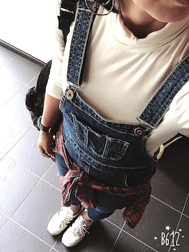 「moussy」｜「アイテム（サロペット/オーバーオール）」を使った、さぼまま㊻さん（レディース・158cm）の秋コーディネート
