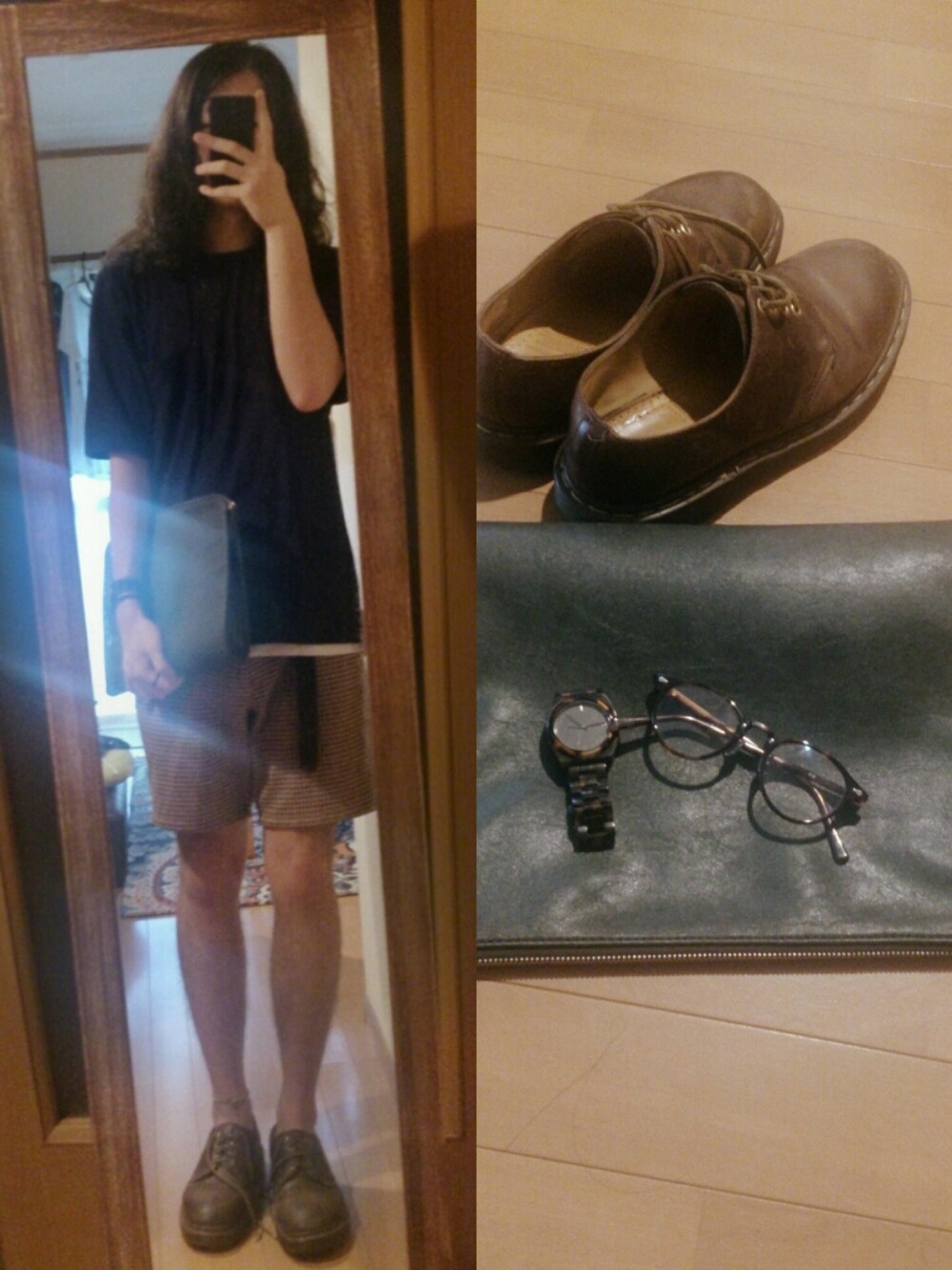 「古着、Dr.Martens、膝上ショーツ、誰かの真似スタイル、草食系男子」｜「掌の鼈甲眼鏡（メガネ、その他）」を使った、zuzuzuさん（メンズ・172cm）の夏コーディネートの1枚目の写真