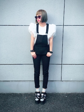 「CHEAP MONDAY（チープマンデイ）のアイテム（つなぎ/オールインワン）」を使った、Kaeさん（レディース・155cm）の夏コーディネート