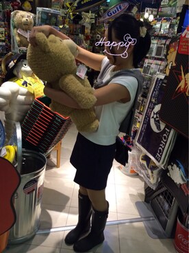 「HUNTER（ハンター）のハンター / オリジナルツアー（レインシューズ、ブラック系）」を使った、atty,,,さん（レディース・163cm）の秋コーディネート