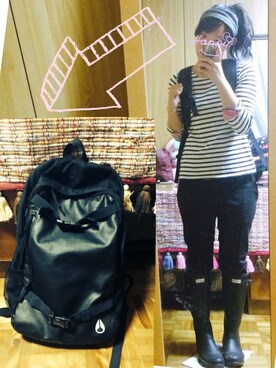 「NIXON（ニクソン）のNIXON LANDLOCK Ⅱ（バックパック/リュック、ブラック系）」を使った、atty,,,さん（レディース・163cm）の秋コーディネート