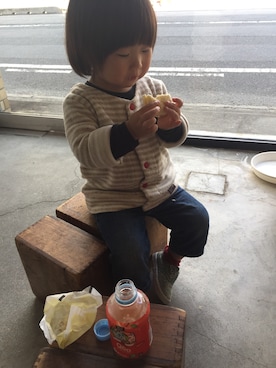 「Handmade（ハンドメイド）のアイテム（その他アウター）」を使った、iccさん（キッズ・90cm）の秋コーディネート