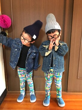 「BIT'Z（ビッツ）のアイテム（パンツ）」を使った、miki...◡̈1126さん（キッズ・90cm）の秋コーディネート