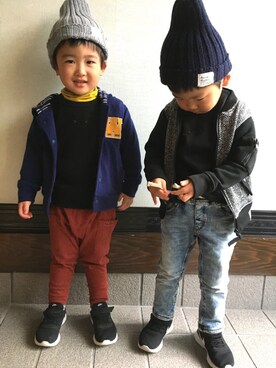 「西松屋」｜「アイテム（ライダースジャケット）」を使った、miki...◡̈1126さん（キッズ・100cm）の冬コーディネート